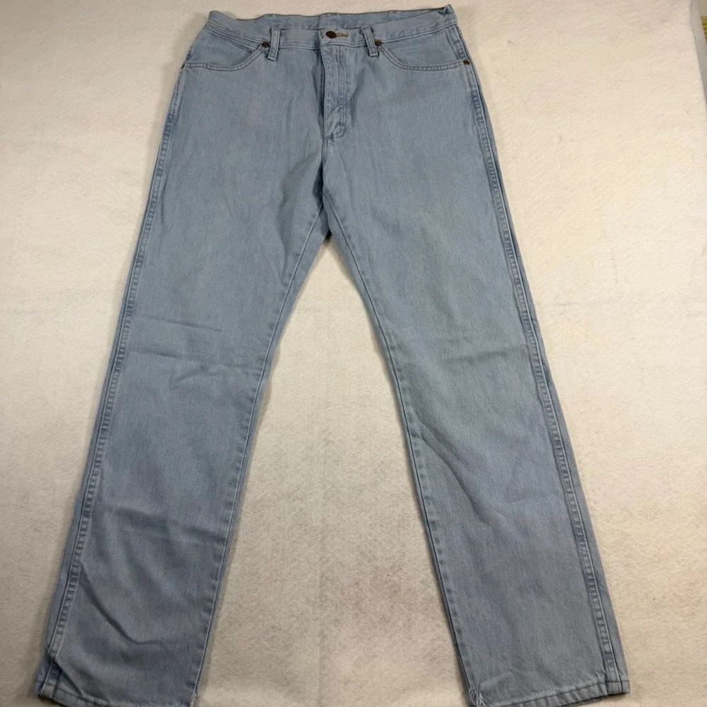 Wrangler Cowboy Cut 13MWZGH Light Wash Jeans Mens 34x34 Straight Leg Blue Denim